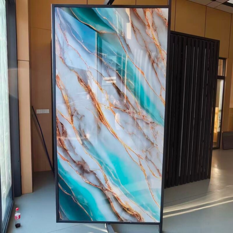 Turquoise & Gold Vein Marble-Effect Wall Panels – High-Gloss Luxury Statement Cladding