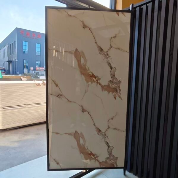 Calacatta Blush Vein Marble-Effect Wall Panels – High-Gloss Warm Luxury Cladding
