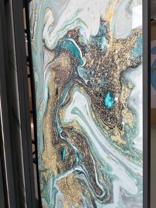 Teal & Gold Fluid Art Wall Panels – High-Gloss Luxury Statement Cladding