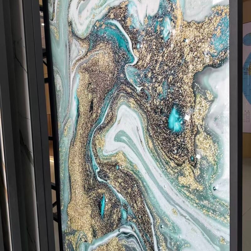 Teal & Gold Fluid Art Wall Panels – High-Gloss Luxury Statement Cladding