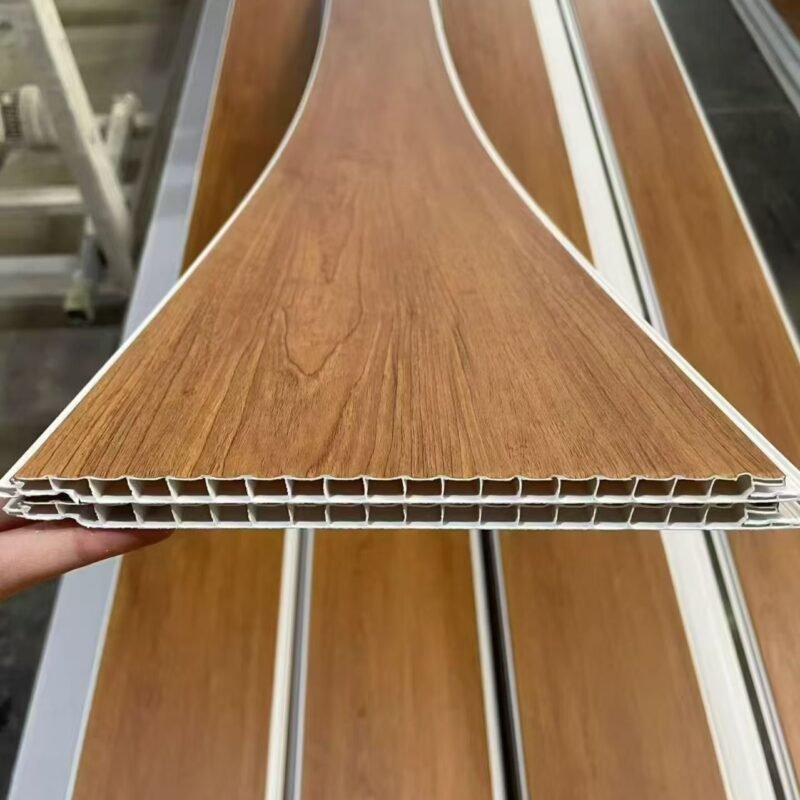 Light Brown Wood-Grain PVC Wall Panels – Hollow Core for Lightweight & Quick Installation