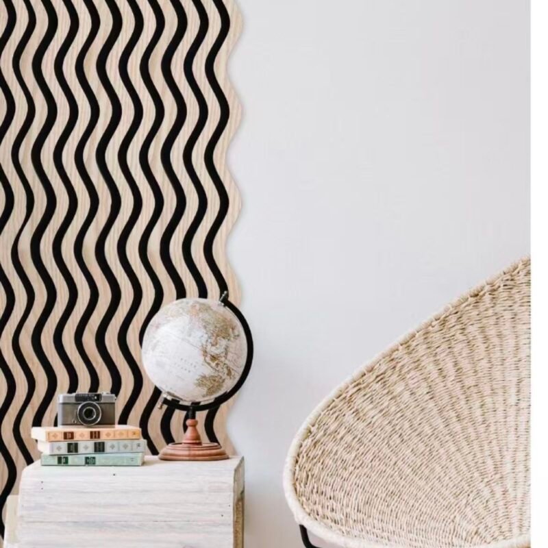 Light Oak Wave Pattern Acoustic Wall Panels: Organic Modern Style Meets Function
