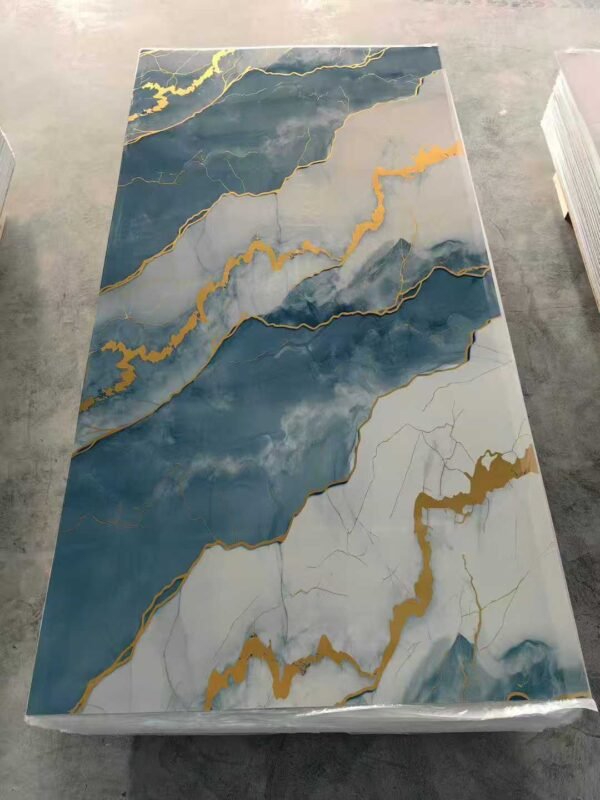 Blue Lagoon Marble-Effect Wall Panels with Shimmering Gold Veins – High-Gloss Luxury Cladding