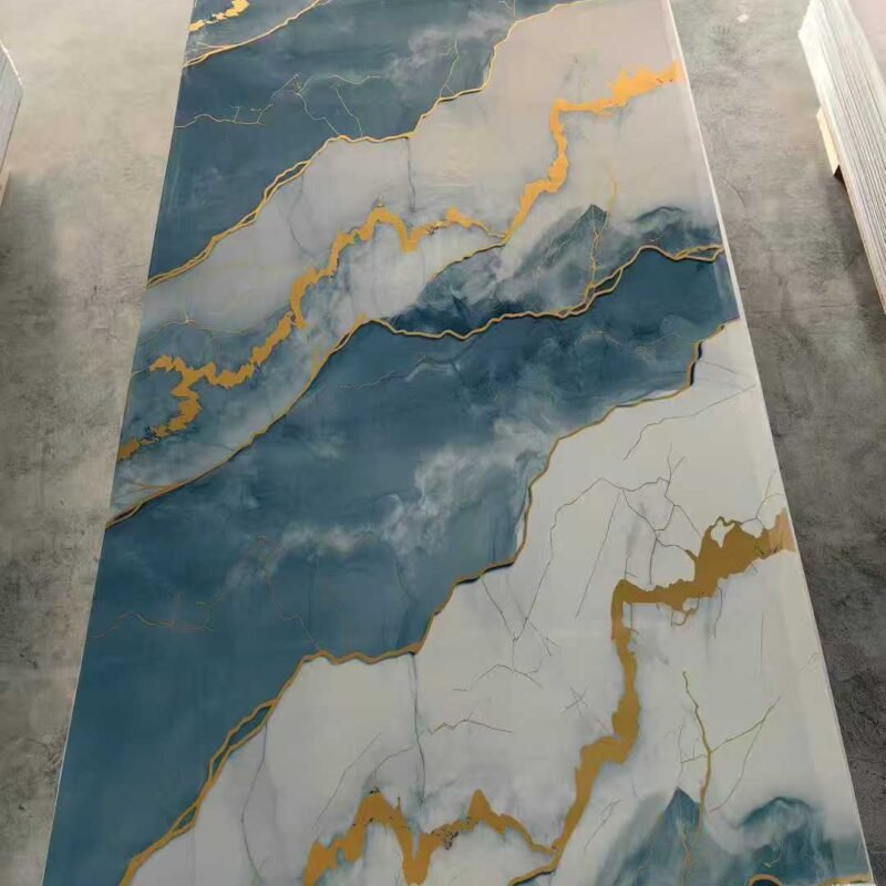 76745d87faaf1dce8bd7a4147130e4c0 Blue Lagoon Marble-Effect Wall Panels with Shimmering Gold Veins – High-Gloss Luxury Cladding