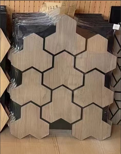 Light Oak Star-Shaped Hexagon Acoustic Wall Panels