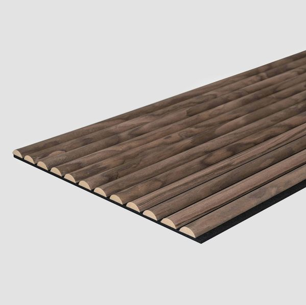 Premium Dark Walnut Half-Round Acoustic Slat Wall Panels