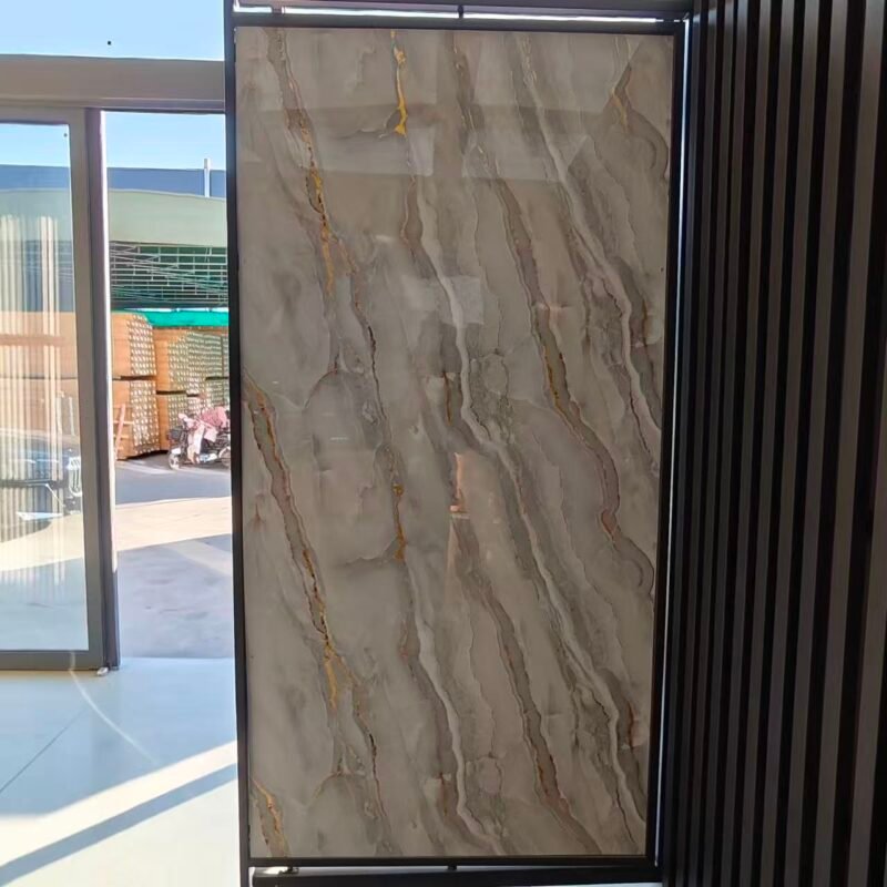 Light Grey & Gold Vein Marble-Effect Wall Panels – High-Gloss Neutral Luxury Cladding