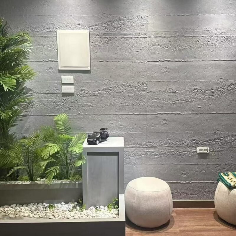 Flexible Grey Wood-Grain Soft Ceramic Panels – Concrete-Inspired Rustic Cladding