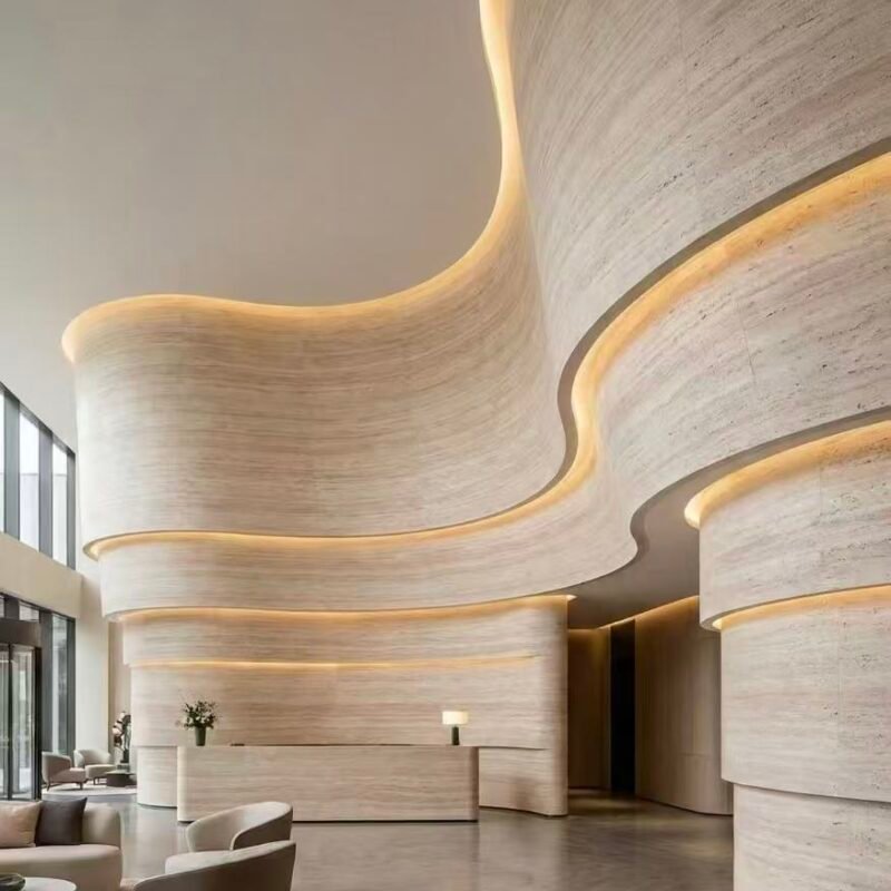 Flexible Beige Travertine Soft Ceramic Panels – Natural Stone Cladding for Curved Walls
