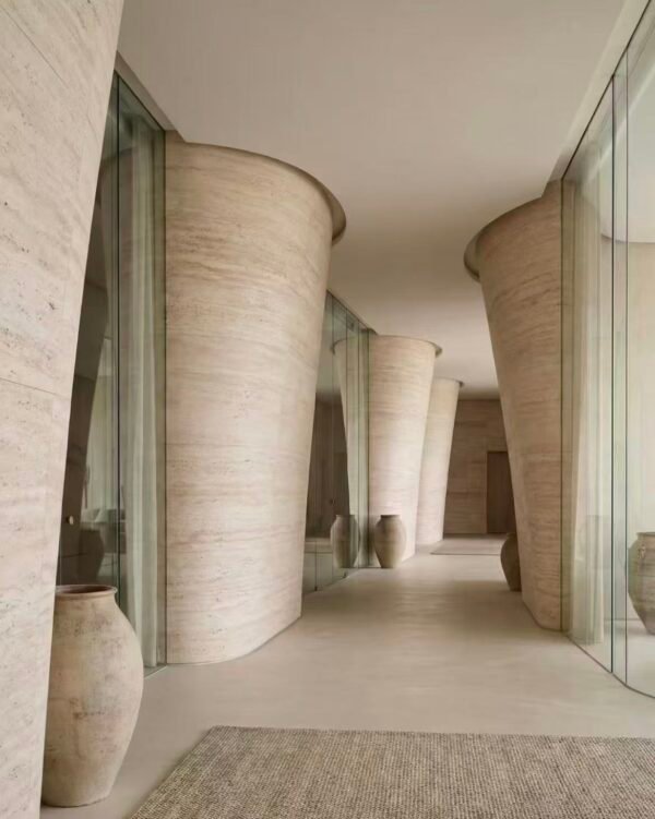 Flexible Beige Travertine Soft Ceramic Panels – Natural Stone Cladding for Curved Walls
