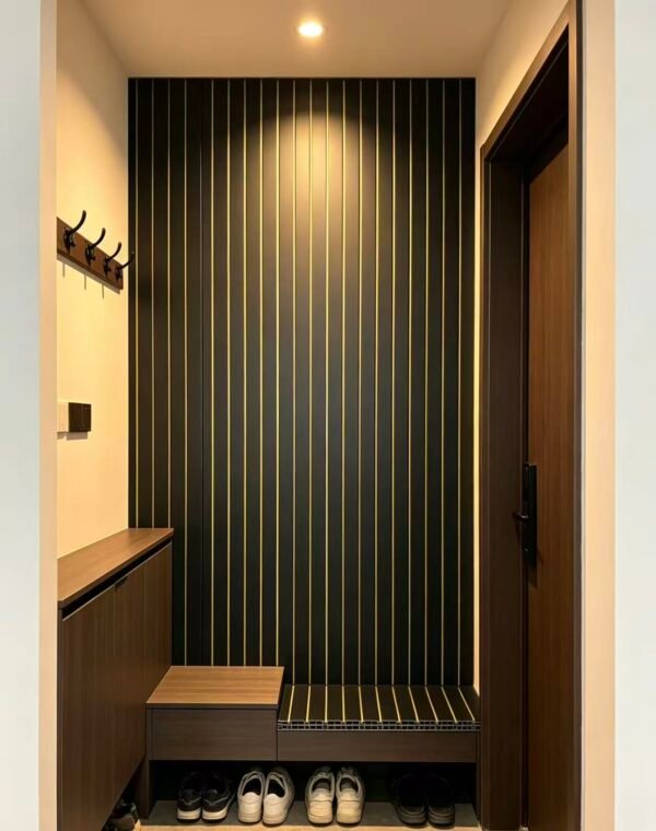 Black & Gold Linear PVC Wall Panels – Modern Fluted Feature Wall Cladding