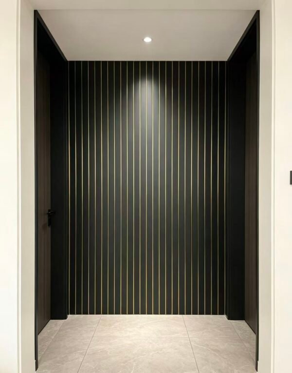 Black & Gold Linear PVC Wall Panels – Modern Fluted Feature Wall Cladding