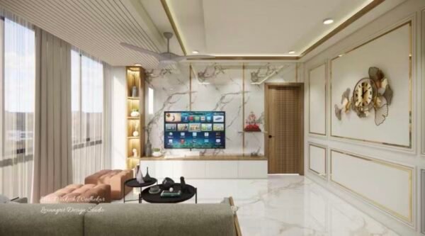 Gold-Vein Marble-Effect WPC/SPC Wall Panels – Luxury Glossy TV Background Cladding