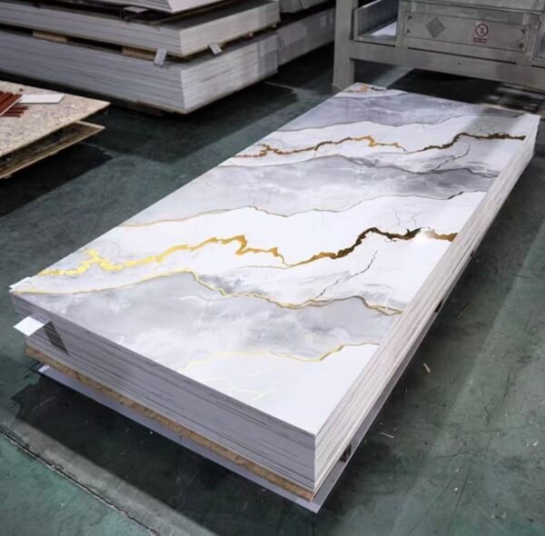 Grey & Gold Vein Marble-Effect WPC/SPC Wall Panels – High-Gloss Luxury Cladding