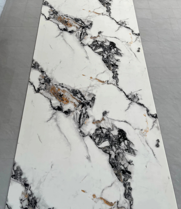 JS-199 White background with irregular black blocky gold fleck texture PVC marble wall sticker | Shandong Ding'en Wood Products Co., Ltd., available sizes: 30×60/60×60/60×300/120×300 cm