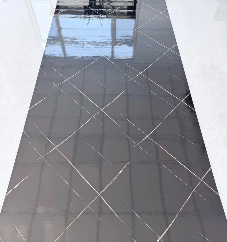JS-248 Black Base Diamond Rose Gold Vein PVC UV Marble Wall Panel, Waterproof Decor Wall Sheet Available in 30×60/60×60/60×300/120×300cm