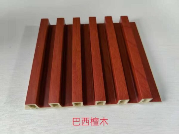 Brazilian Sandalwood Grain 6 Groove Fine Fluted Hollow WPC Wall Grille | Shandong Ding'en Wood Products Co.,Ltd, Custom Cut Length:2.44m/2.8m/2.9m Available