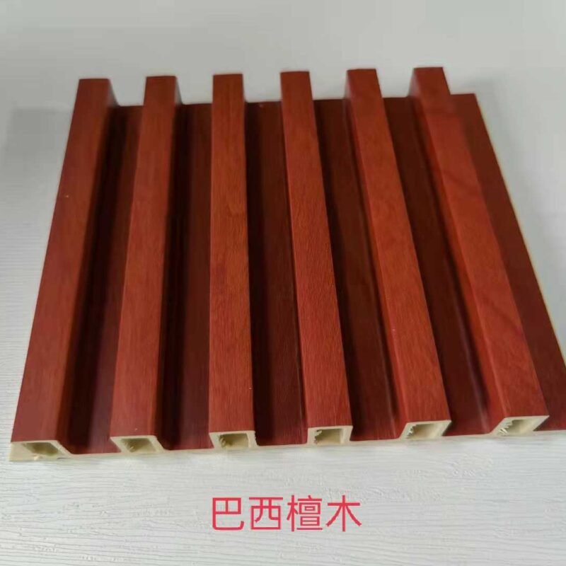 Brazilian Sandalwood Grain 6 Groove Fine Fluted Hollow WPC Wall Grille | Shandong Ding'en Wood Products Co.,Ltd, Custom Cut Length:2.44m/2.8m/2.9m Available