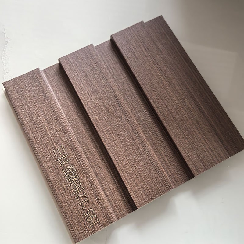 Dark Brown Vertical Linear Wood Grain Indoor WPC Grooved Wall Grille | Shandong Ding'en Wood Products Co.,Ltd, Size:195×12mm, Custom Cut Length:2.44m/2.8m/2.9m Available
