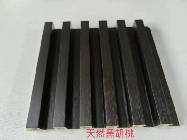 Natural Black Walnut Wood Grain 6 Groove Hollow WPC Wall Grille | Shandong Ding'en Wood Products Co.,Ltd, Custom Cut Length:2.44m/2.8m/2.9m Available