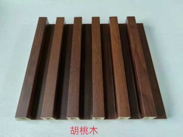 Medium Brown Natural Walnut Grain 6 Groove Hollow WPC Wall Grille | Shandong Ding'en Wood Products Co.,Ltd, Custom Cut Length:2.44m/2.8m/2.9m Available