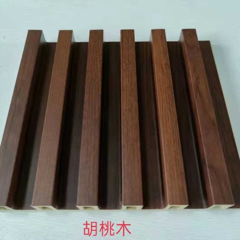 Medium Brown Natural Walnut Grain 6 Groove Hollow WPC Wall Grille | Shandong Ding'en Wood Products Co.,Ltd, Custom Cut Length:2.44m/2.8m/2.9m Available