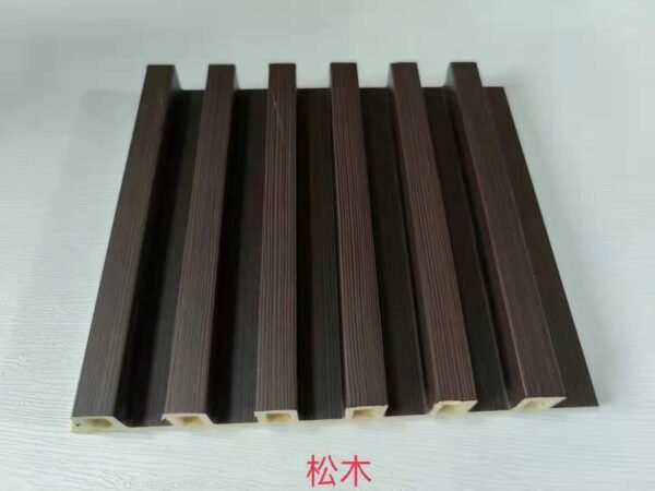 Dark Coffee Pine Vertical Wood Grain 6 Groove Hollow WPC Wall Grille | Shandong Ding'en Wood Products Co.,Ltd, Custom Cut Length:2.44m/2.8m/2.9m Available