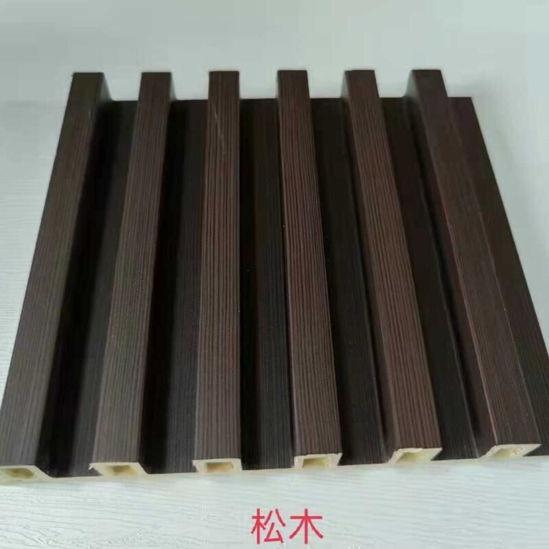 Dark Coffee Pine Vertical Wood Grain 6 Groove Hollow WPC Wall Grille | Shandong Ding'en Wood Products Co.,Ltd, Custom Cut Length:2.44m/2.8m/2.9m Available