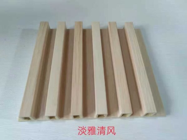 Elegant Fresh Light Beige Wood Grain 6 Groove Hollow WPC Wall Grille | Shandong Ding'en Wood Products Co.,Ltd, Custom Cut Length:2.44m/2.8m/2.9m Available