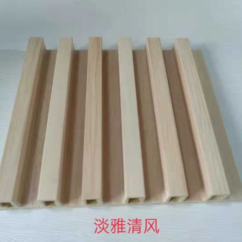 Elegant Fresh Light Beige Wood Grain 6 Groove Hollow WPC Wall Grille | Shandong Ding'en Wood Products Co.,Ltd, Custom Cut Length:2.44m/2.8m/2.9m Available