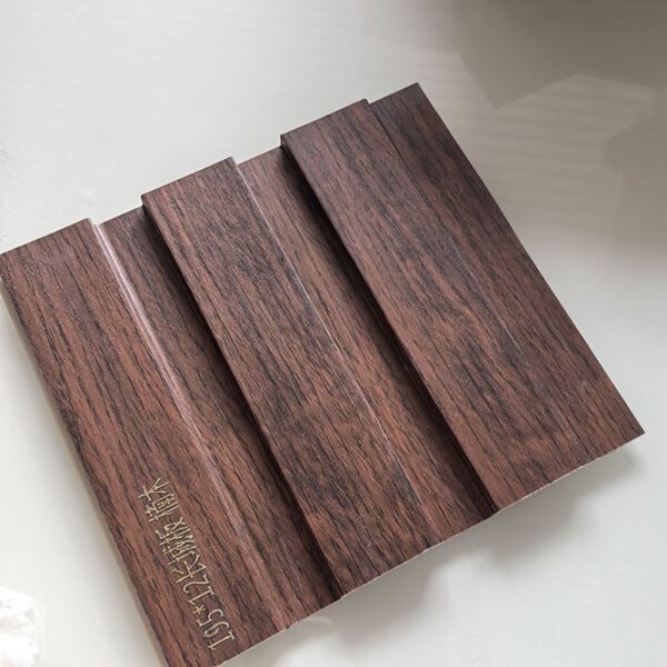 Nanmu Texture Indoor WPC Grooved Wall Grille | Shandong Ding'en Wood Products Co.,Ltd, Size:195×12mm, Custom Cut Length:2.44m/2.8m/2.9m Available