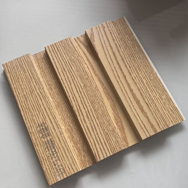 Light Ash Wood Grain Indoor WPC Grooved Wall Grille | Shandong Ding'en Wood Products Co.,Ltd, Size:195×12mm, Custom Cut Length:2.44m/2.8m/2.9m Available