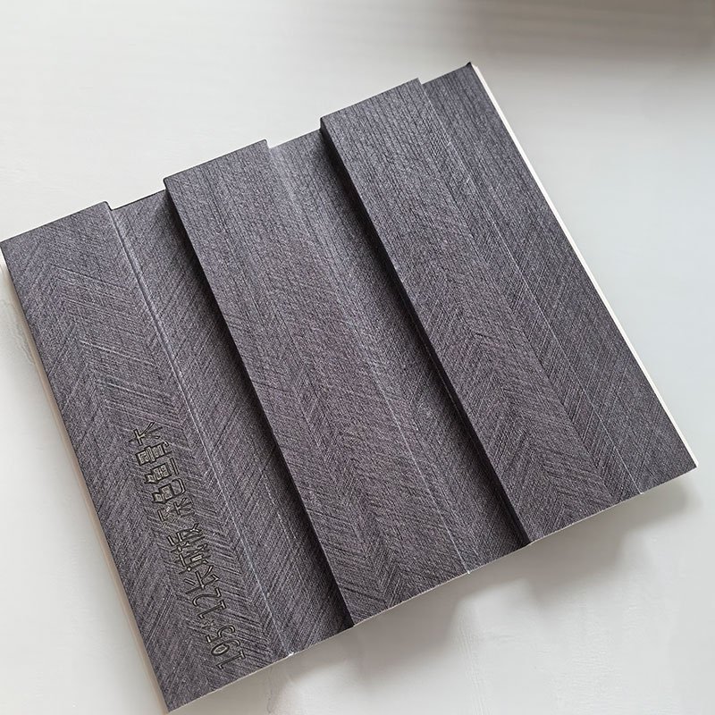 Dark Grey Herringbone Oak Texture Indoor WPC Grooved Wall Grille | Shandong Ding'en Wood Products Co.,Ltd, Size:195×12mm, Custom Cut Length:2.44m/2.8m/2.9m Available