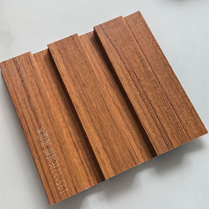 Yellow Sandalwood Texture Indoor WPC Grooved Wall Grille | Shandong Ding'en Wood Products Co.,Ltd, Size:195×12mm, Custom Cut Length:2.44m/2.8m/2.9m Available