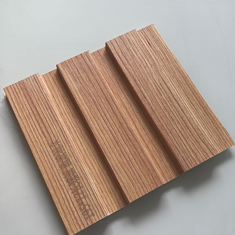 Sapele Straight Vertical Wood Grain Indoor WPC Grooved Wall Grille | Shandong Ding'en Wood Products Co.,Ltd, Size:195×12mm, Custom Cut Length:2.44m/2.8m/2.9m Available
