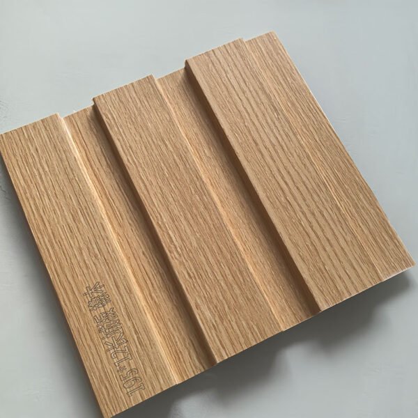 Light Natural Oak Vertical Wood Grain Indoor WPC Grooved Wall Grille | Shandong Ding'en Wood Products Co.,Ltd, Size:195×12mm, Custom Cut Length:2.44m/2.8m/2.9m Available
