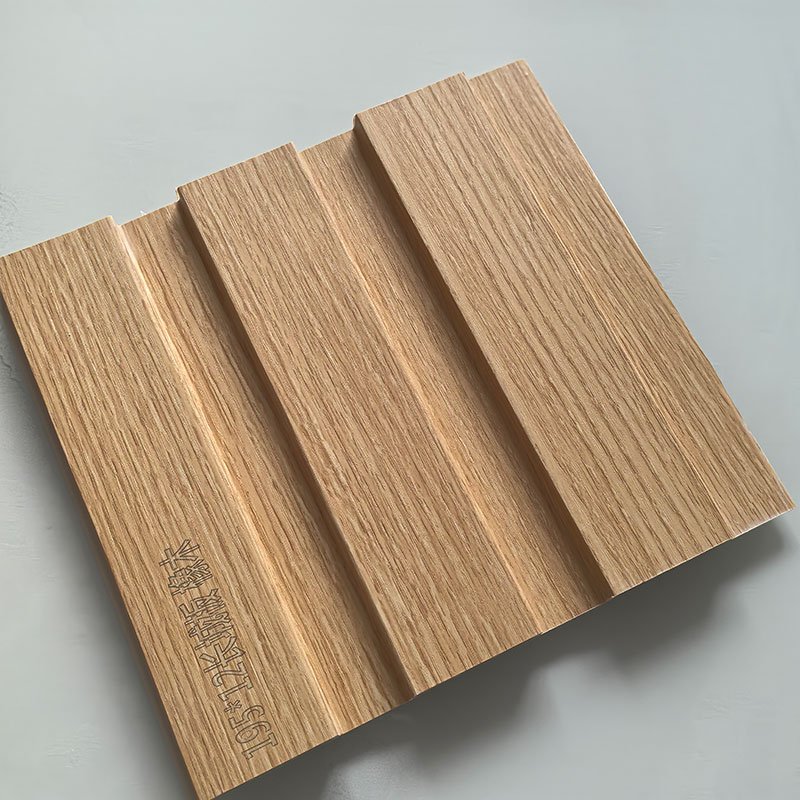 Light Natural Oak Vertical Wood Grain Indoor WPC Grooved Wall Grille | Shandong Ding'en Wood Products Co.,Ltd, Size:195×12mm, Custom Cut Length:2.44m/2.8m/2.9m Available