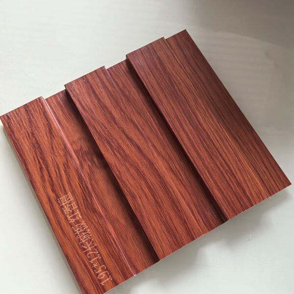 Red Teak Vertical Wood Grain Indoor WPC Grooved Wall Grille | Shandong Ding'en Wood Products Co.,Ltd, Size:195×12mm, Custom Cut Length:2.44m/2.8m/2.9m Available