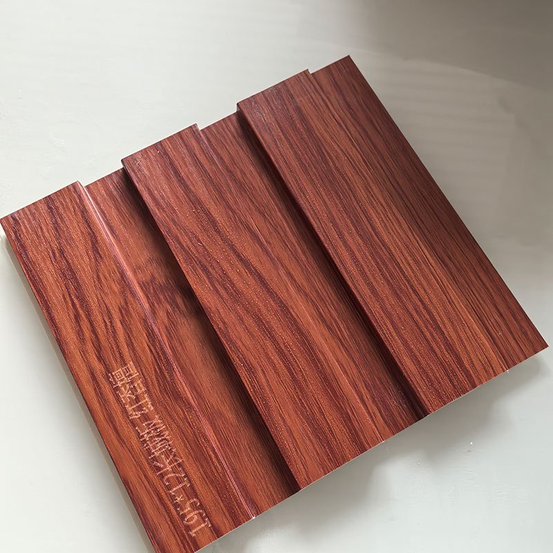 Red Teak Vertical Wood Grain Indoor WPC Grooved Wall Grille | Shandong Ding'en Wood Products Co.,Ltd, Size:195×12mm, Custom Cut Length:2.44m/2.8m/2.9m Available
