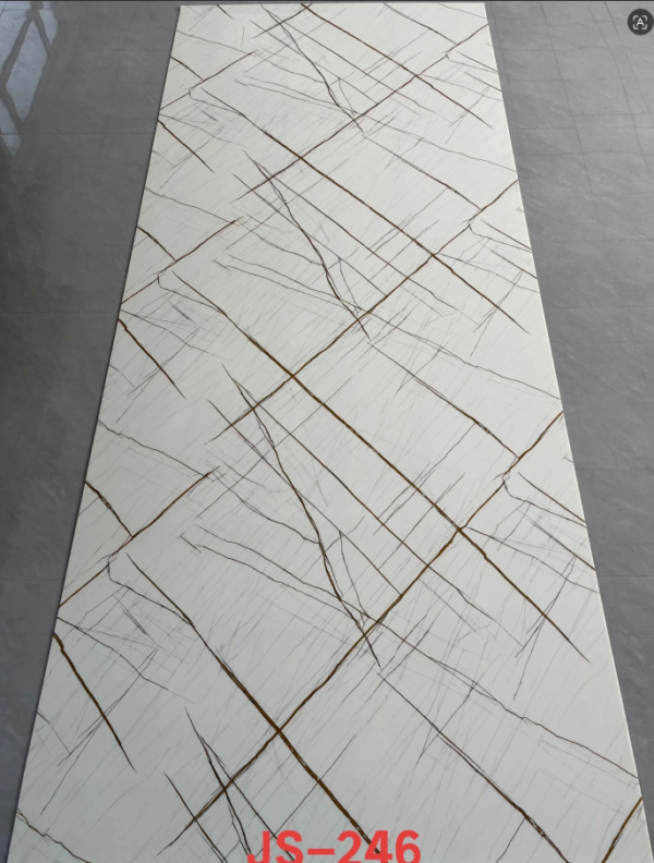 JS-246 White Marble Pattern Thin Gold Crack PVC Wall Sticker, Waterproof and UV-resistant Decorative Wall Panel, Produced by Shandong Ding'en Wood Products Co., Ltd. | Dimensions: 30×60/60×60/60×300/120×300 cm