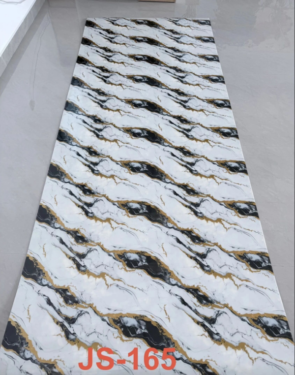 JS-165 Horizontal Wave Black and Gold Marble Pattern PVC Wall Sticker | Shandong Ding'en Wood Products Co., Ltd., Available Sizes: 30×60/60×60/60×300/120×300 cm