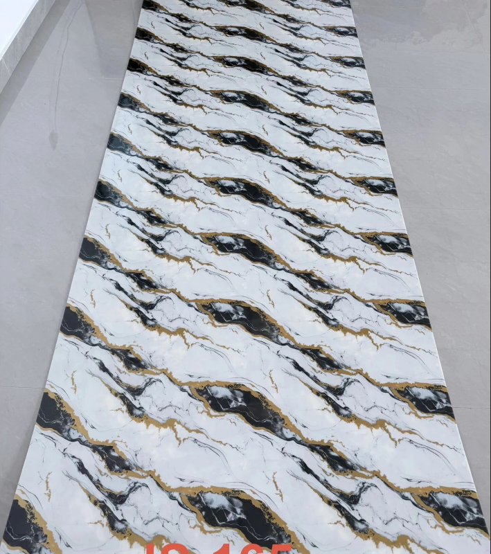 JS-165 Horizontal Wavy Black & Gold Border Marble PVC Wall Panel | Shandong Ding'en Wood Products Co.,Ltd, Available 30×60/60×60/60×300/120×300cm