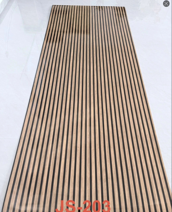 JS-203 Vertical Wooden Grain Black Stripe PVC Wall Panel | Shandong Ding'en Wood Products Co.,Ltd, Available 30×60/60×60/60×300/120×300cm