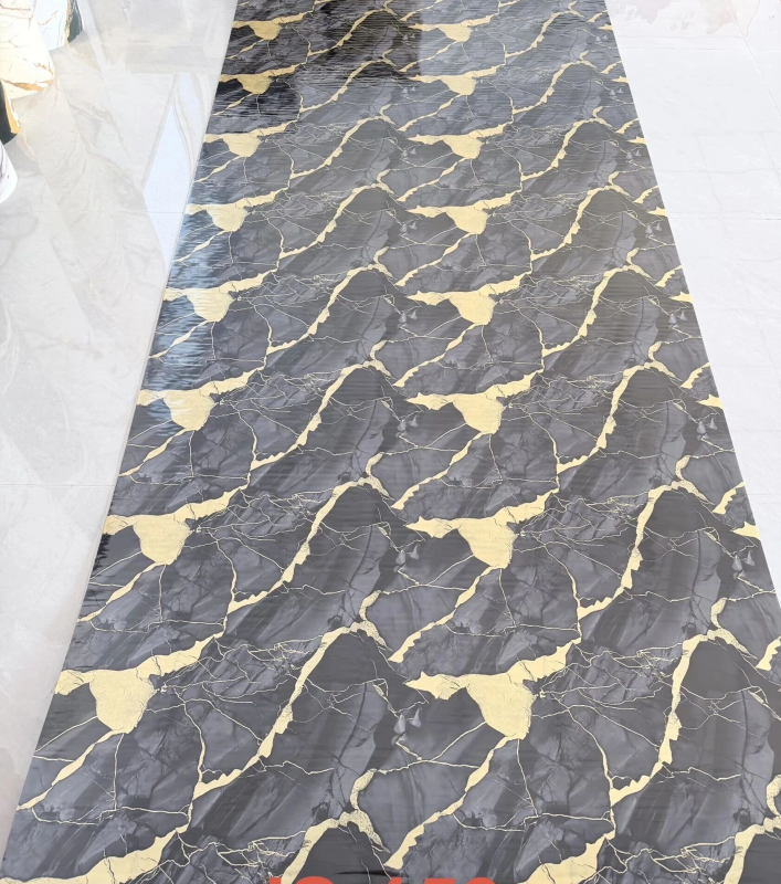 JS-159 Solid Black Background Thick Irregular Gold Vein PVC Marble Wall Panel | Shandong Ding'en Wood Products Co.,Ltd, Available 30×60/60×60/60×300/120×300cm