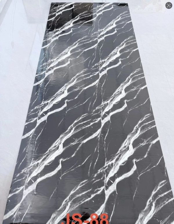 JS-88 Pure Black Base Diagonal Natural Irregular White Crack Vein Self-Adhesive Marble Wall Sticker | Shandong Ding'en Wood Products Co.,Ltd, Sizes:30×60/60×60/60×300/120×300cm, Thickness 2.5mm/2.8mm/3mm Customizable