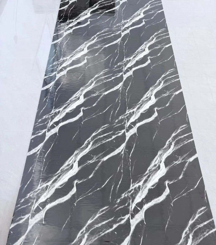 JS-88 Pure Black Base Diagonal Natural Irregular White Crack Vein Self-Adhesive Marble Wall Sticker | Shandong Ding'en Wood Products Co.,Ltd, Sizes:30×60/60×60/60×300/120×300cm, Thickness 2.5mm/2.8mm/3mm Customizable