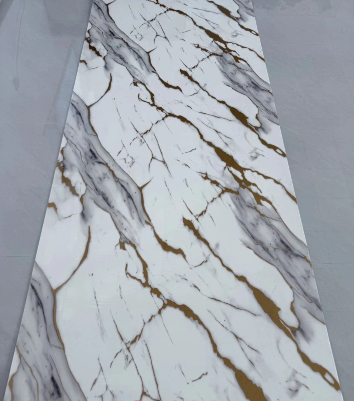 JS-109 White Marble Irregular Thick Brown Gold & Smoky Grey Vein PVC Wall Panel | Shandong Ding'en Wood Products Co.,Ltd, Available 30×60/60×60/60×300/120×300cm