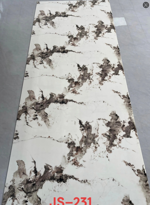 JS-231 Chinese Ink Painting Brown Striped PVC Marble Pattern Wall Sticker | Shandong Ding'en Wood Products Co., Ltd., Available Sizes: 30×60/60×60/60×300/120×300 cm
