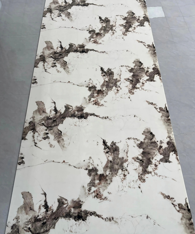 JS-231 Chinese Ink Painting Brown Striped PVC Marble Pattern Wall Sticker | Shandong Ding'en Wood Products Co., Ltd., Available Sizes: 30×60/60×60/60×300/120×300 cm