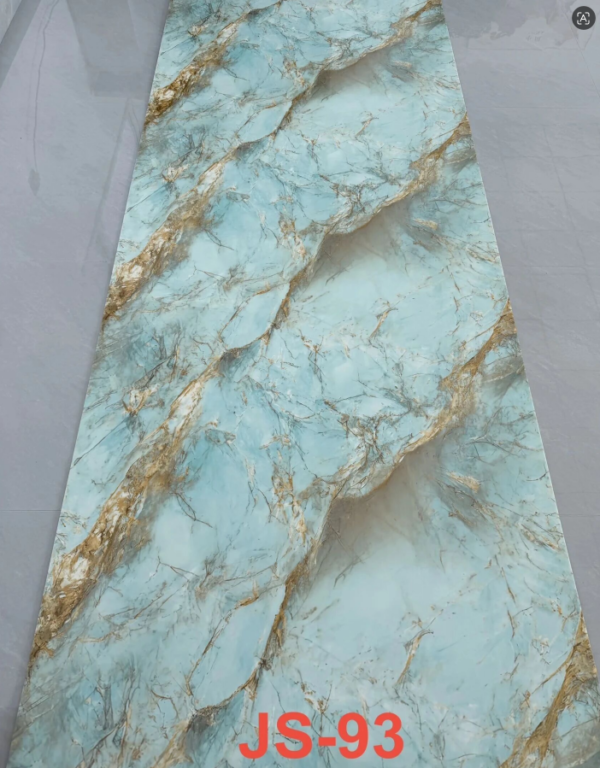 JS-93 Pale Cyan Marble Irregular Rustic Golden & Fine Grey Vein Self-Adhesive Wall Sticker | Shandong Ding'en Wood Products Co.,Ltd, Sizes:30×60/60×60/60×300/120×300cm, Thickness 2.5mm/2.8mm/3mm Customizable
